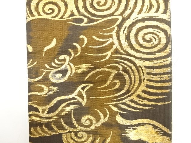 JAPANESE HANHABA OBI / WOVEN LION & PEONY